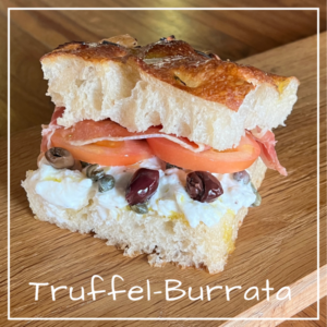 Special: Truffel-Burrata! met olijf, kappertjes en Serranoham!